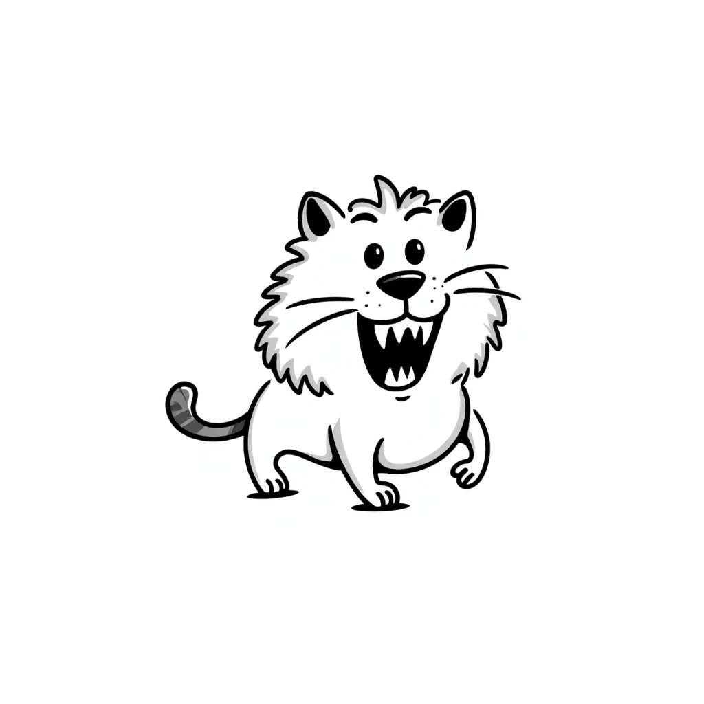 sketch of a saber-toothed cat with ridiculously long canine teeth, dramatic oversized fangs emoji