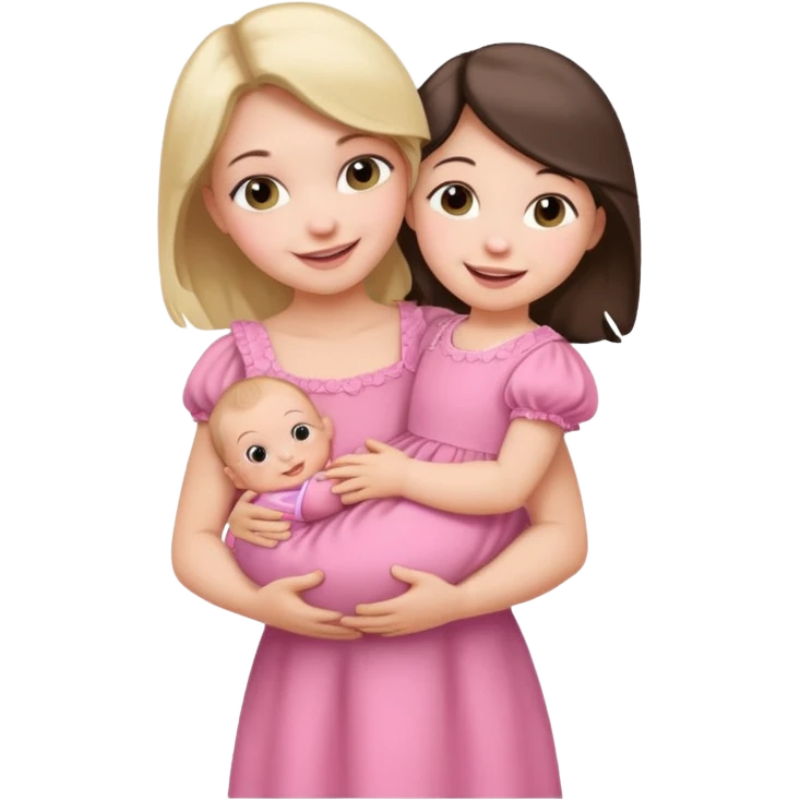 Draw an baby girl with dress being hold by mother emoji