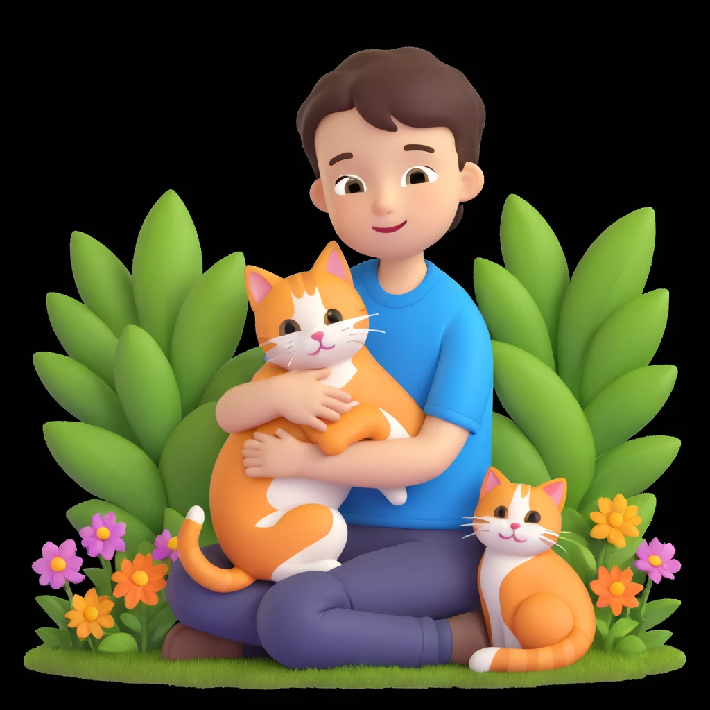 boy and cat pet in garden background emoji