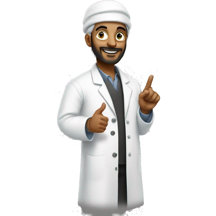 a muslim scientist having an idea with his finger up emoji