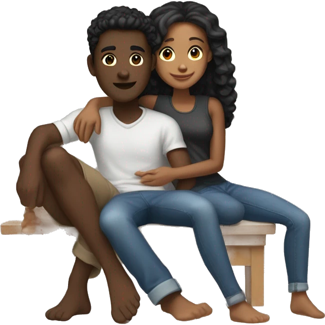 "loving couple of 18 year old teenagers both with dark skin color with the girl sitting on her boyfriend's feet" emoji