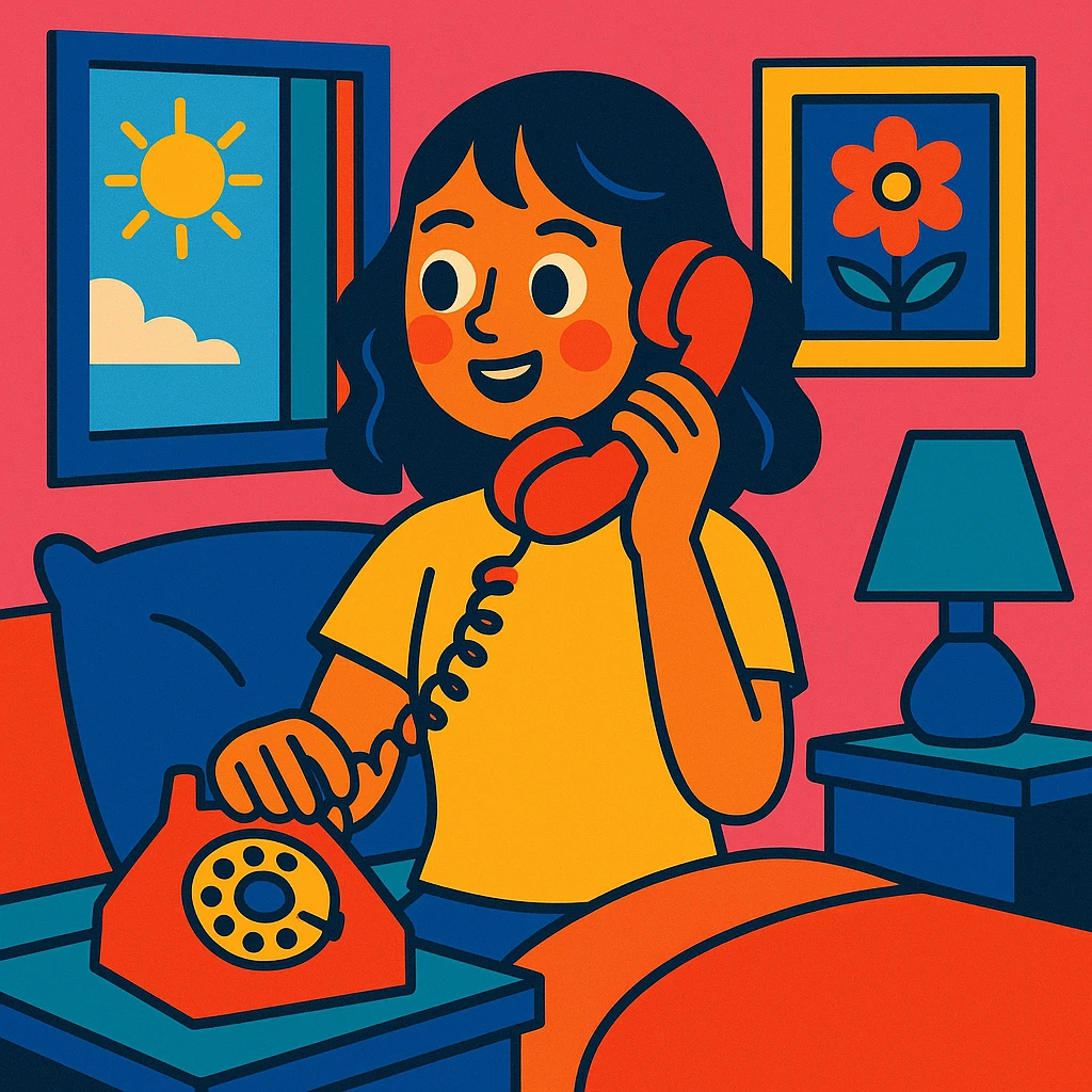 girl talking on telephone in her room emoji
