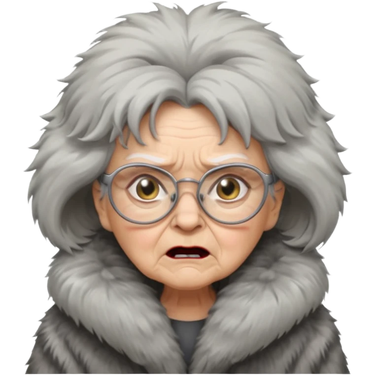 old woman with glasses angry wearing big fur coat emoji