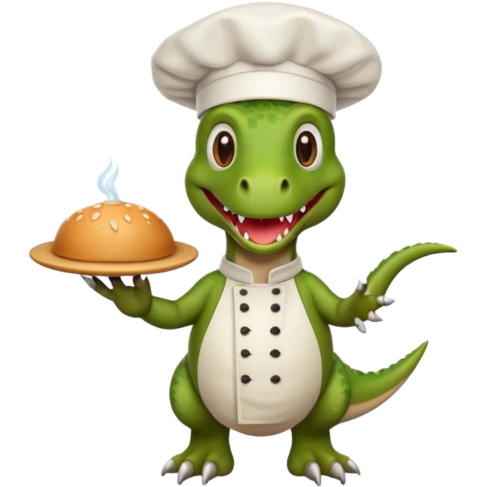 crea un dinorex cocinero alegre con características amigables  emoji