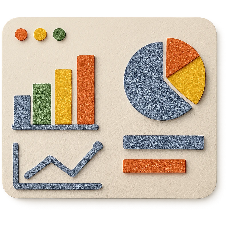 dashboard with paper craft style, cut-out paper graphs and charts emoji
