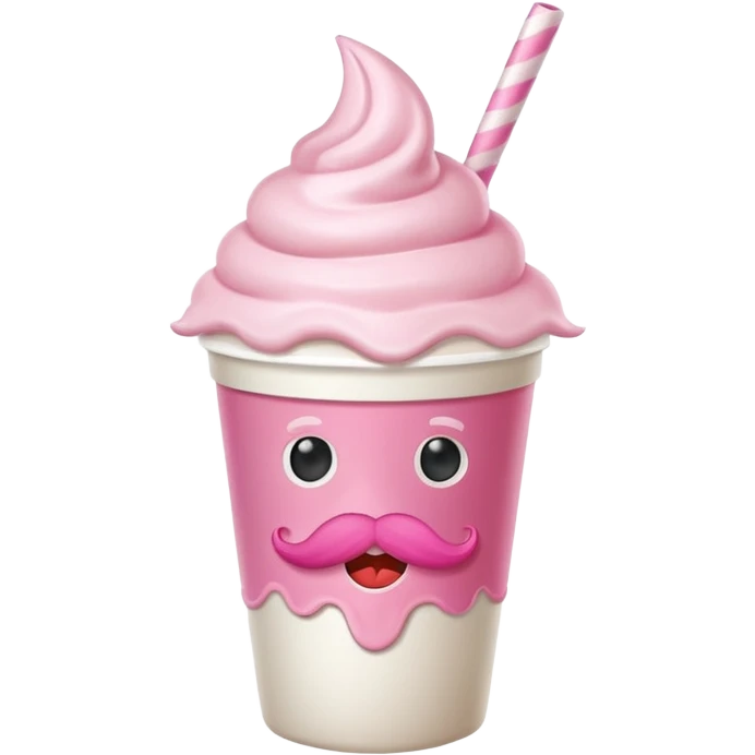 strawberry milkshake in a paper cup with mustache emoji