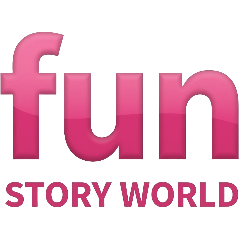 fun is on top and the small letter color pink and STORY WORLD is on bottom and is capital letter is color pink emoji