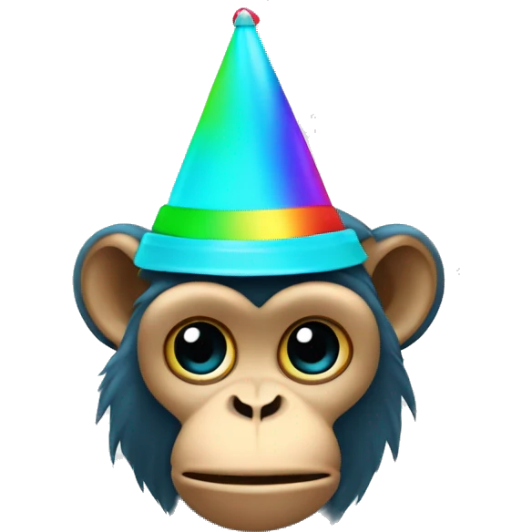 Cyan monkey with rainbow party hat emoji