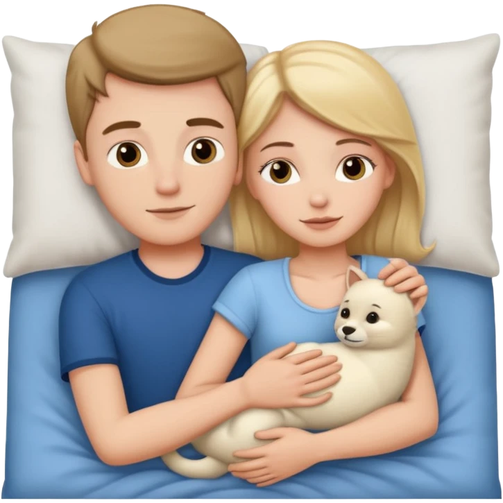 A white girl and a white boy in bed cuddling  emoji