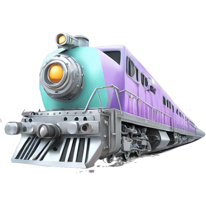 Realistic pastel colors and metallic silver train with diamonds and rhinestones placed on train tracks on top of snow isolated emoji