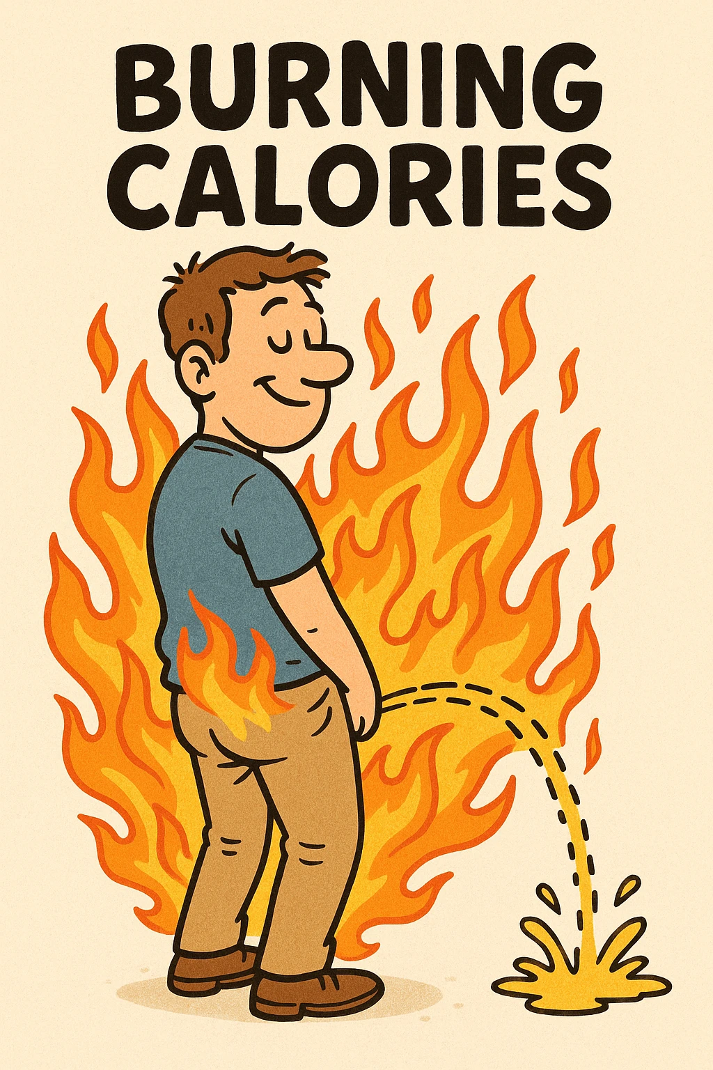 Uomo che fa Pipì, brucia calorie, come se fosse un termogenico  emoji