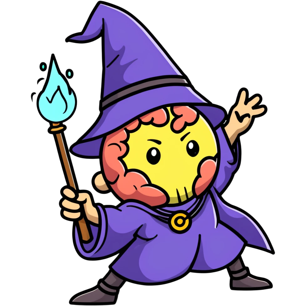wizard battling a brain with magic emoji