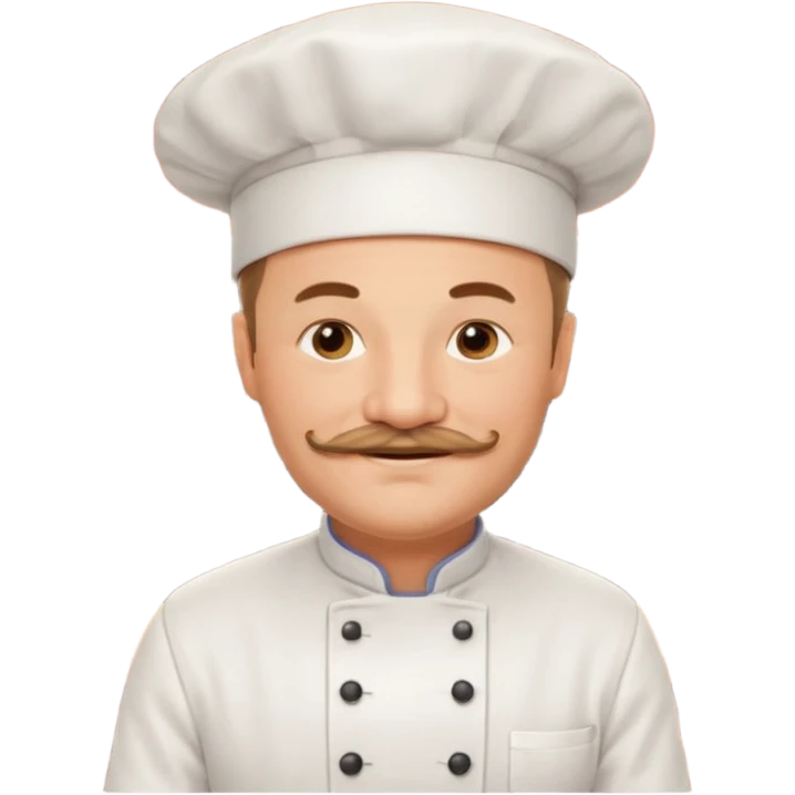 Est-ce que tu peux me faire un chef cuistot qui ressemble à Philippe Etchebest et qui est devant un restaurant? Est-ce que tu peux le faire souriant, avec une moustache de cuistot? 
 emoji