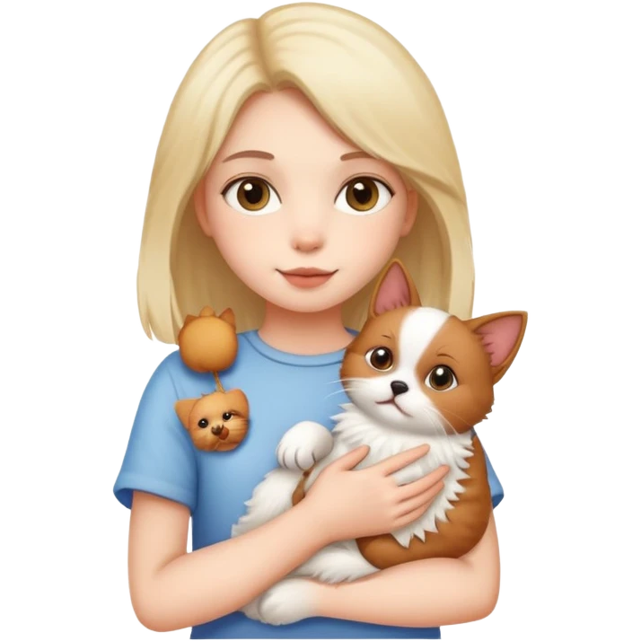 Girl holding a cat and a dog emoji