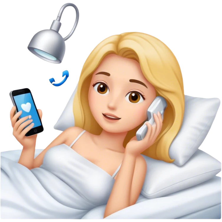 Girl having skincare on, laying In bed using phone  emoji