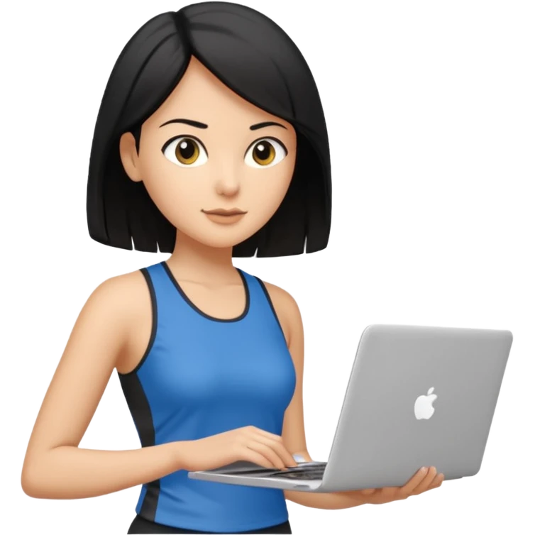 short white lady with black shoulder length hair who is a runner, used to be a teacher, and works remotely through a laptop as a documents engineering manager. emoji