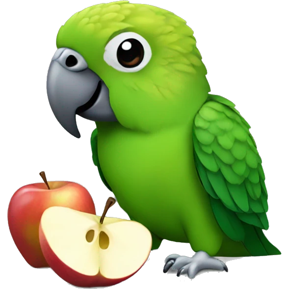 Green conure eating apple emoji