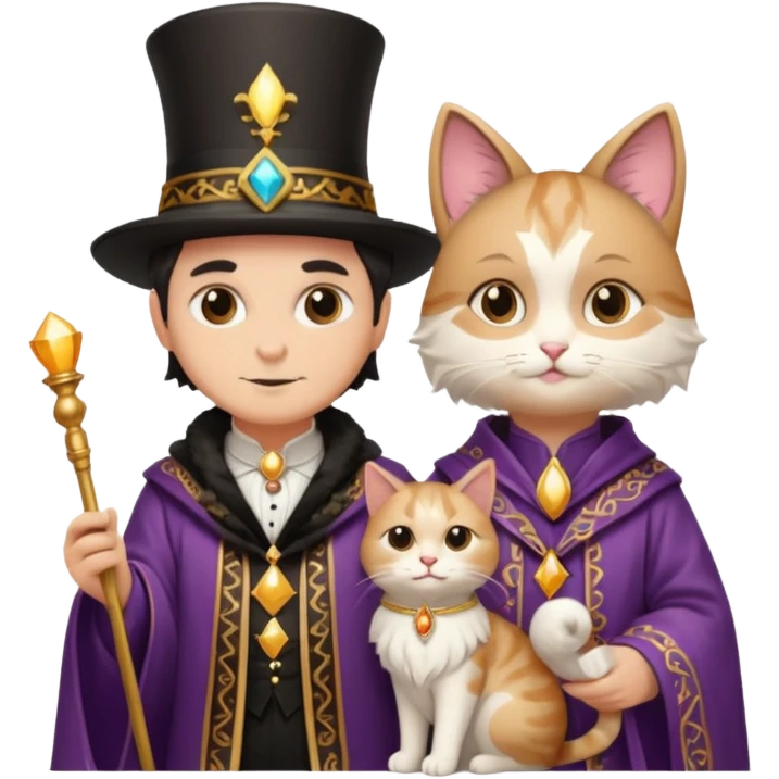 magician couple and their pet cat emoji