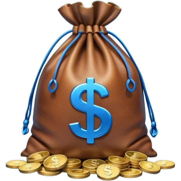 money bag on top of blue coins stack emoji