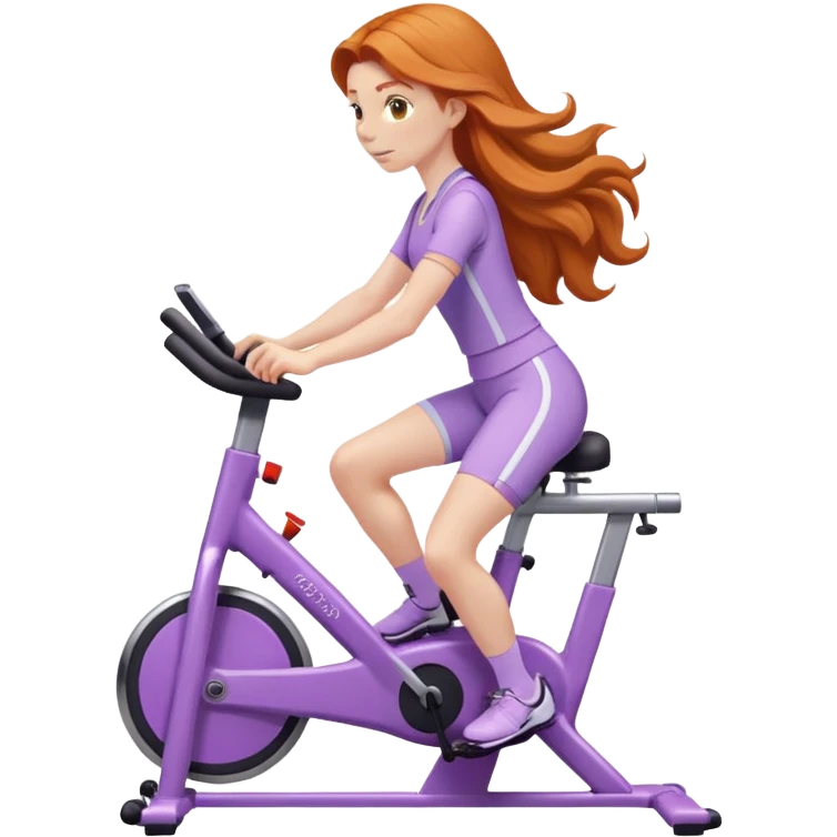 Ginger girl long hair riding stationary bike lilac outfit emoji