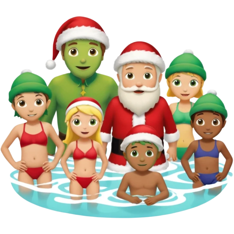 family christmas outing to waterpark with 6 grandchildren, santa and buddy the elf emoji