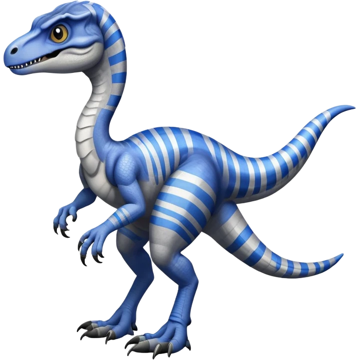 Gray velociraptor with 1 blue stripe on it's back emoji