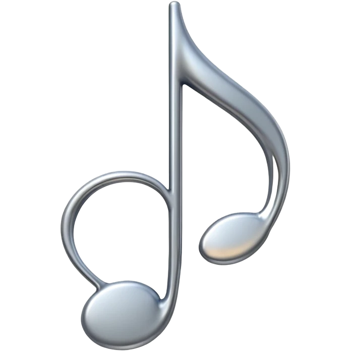 Minimal emoji icon of a single metallic silver music note, clean shape, smooth edges emoji
