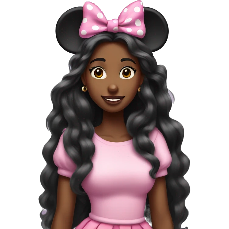pink Minnie mouse ears very long hair black woman full body  emoji