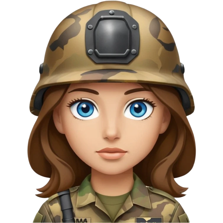 army girl blue eyes long brown hair camo helmet emoji