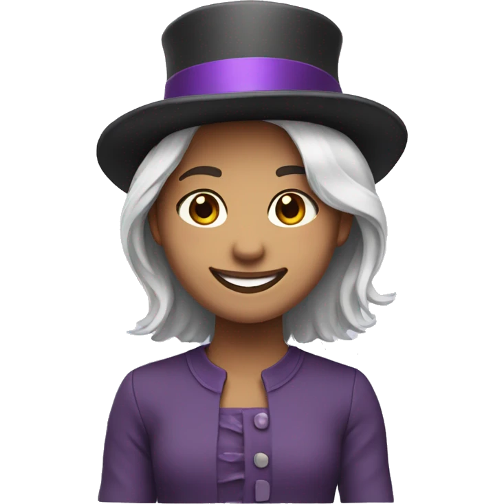 smiling girl-skin white-hair brown-in purple top hat emoji