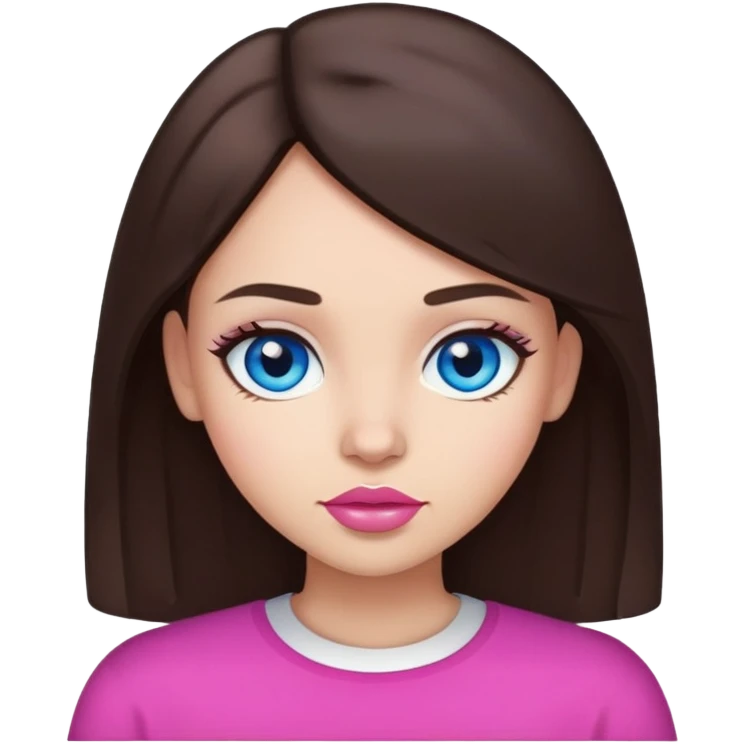 Light skinned girl with straight dark brown hair blue eyes and pink lips emoji
