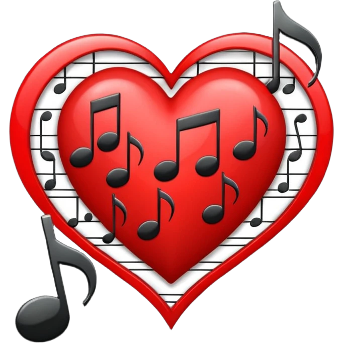 heart with a dark star and music notes emoji