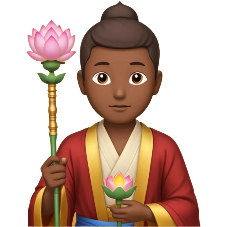 asian man with lotus, scepter, buddhism, lotus emoji