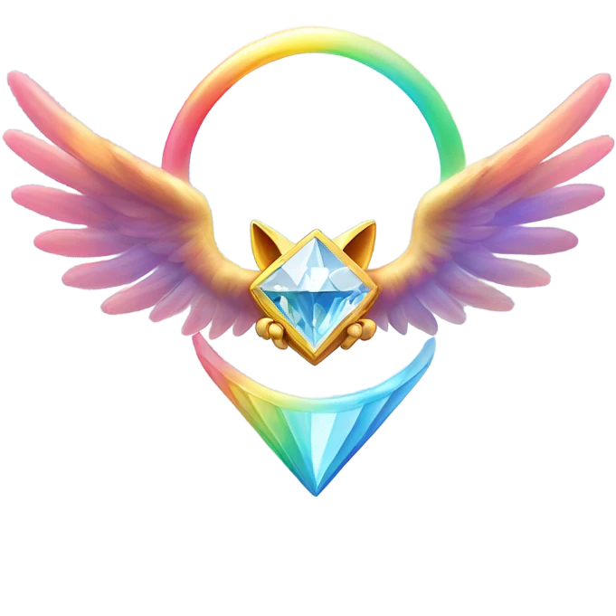 Heavenly Rainbow 4d Diamond ultra Omni-Cat God with wings and a ring around its body and another ring above it’s head  emoji