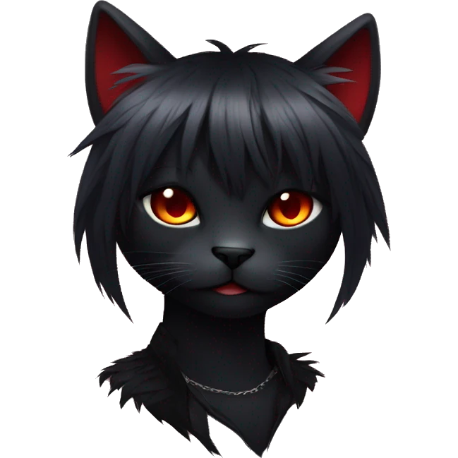 Anthro Edgy Cool Beautiful Black Cat-Fursona with Emo Hair-bangs with Red Streaks emoji