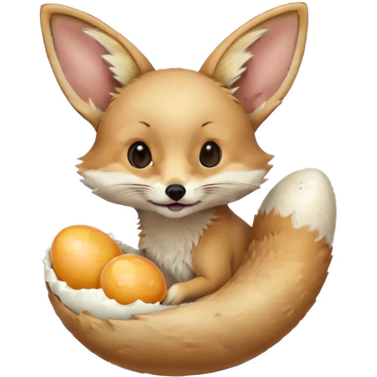 fennec carrying an unpeeled egg with his mouth emoji