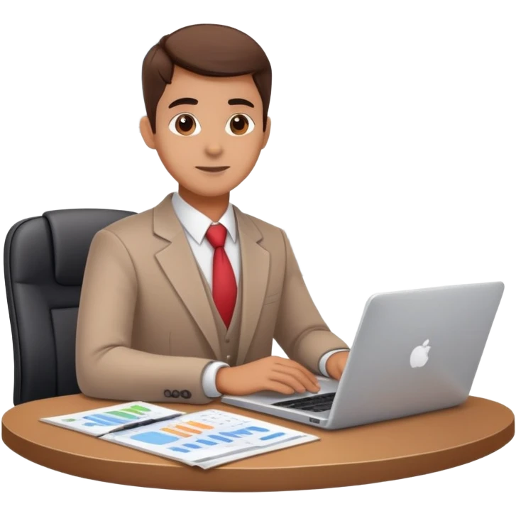 accountant at a desk with laptop and financial charts emoji