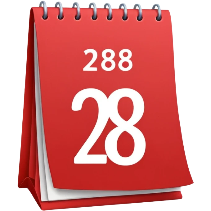 calendar with number 28, red top emoji