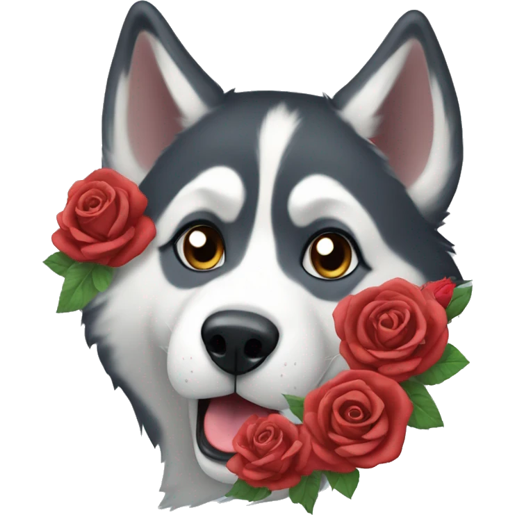 husky with roses emoji