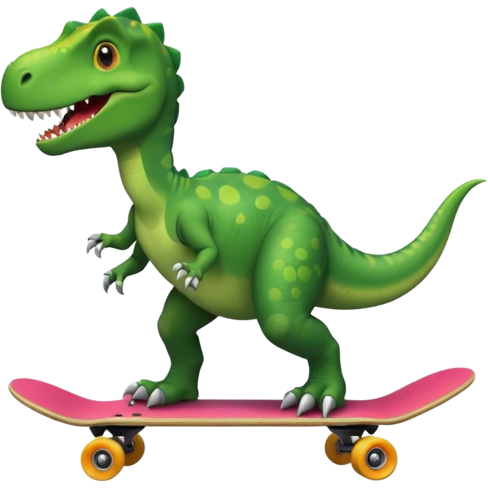 Dinosaur on a skateboard but the skateboard is a circle around the dinosaur emoji