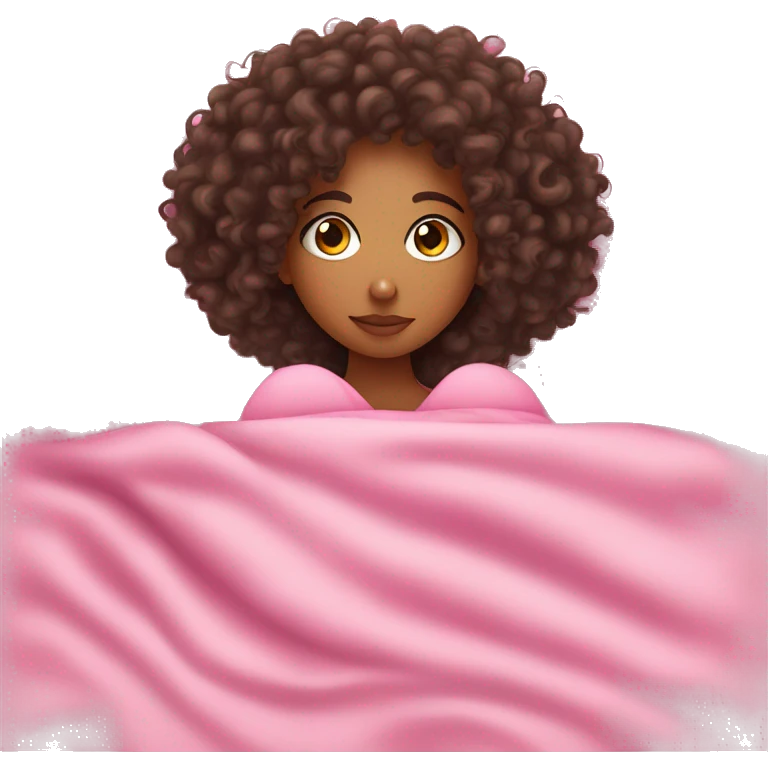 curly hair mixed girl laying down in pink blanket emoji