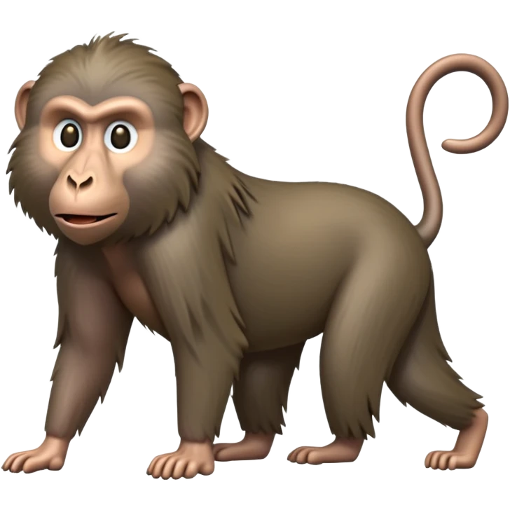 cinematic-hairy baboon-full-body-standing on all fours-emoji,-head-tilted-dramatically,-thick-grey-and-brown-fur,-simplified-yet-realistic-focused-features,-highly-detailed,-glowing-with-an-almost-sarcastic-glow emoji