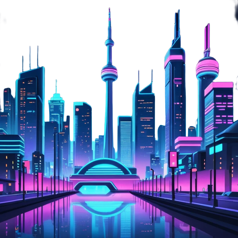 Ultra detailed Cyberpunk Toronto Canada City at night with glowing neon lights, futuristic environment, still life. 4k, dpi 300 emoji