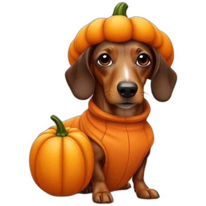 Sausage dog dressed as a pumpkin emoji
