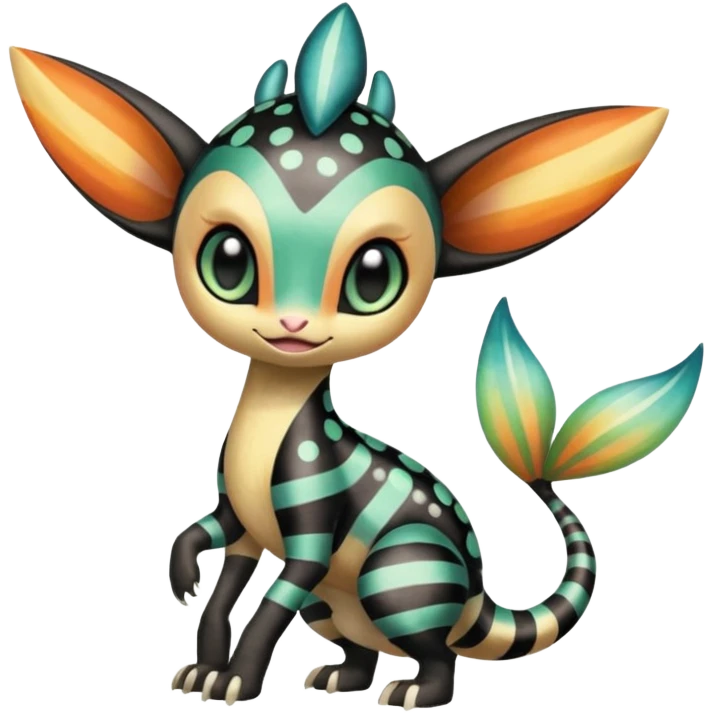 Colorful Exotic Striped Spotted Dotted dusted Glossy Shiny Meloetta-Vernid-Trico-Toothless-Kirby-Fakémon-creature-hybrid emoji