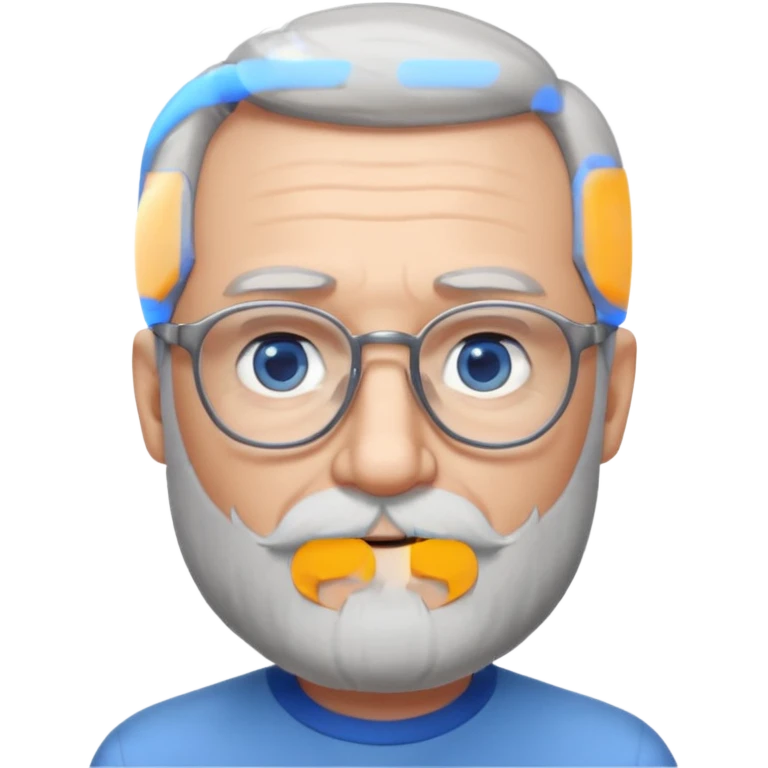 Create me an emoji of an old man. Gray short size hair. Gray full beard. Squarer Glasses. Blue eyes. Little smile emoji