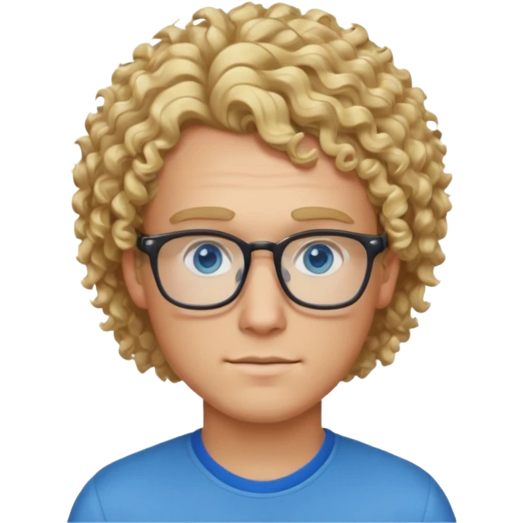 male programmer with blonde curly hair and blue eyes, wearing glasses, tech vibe emoji