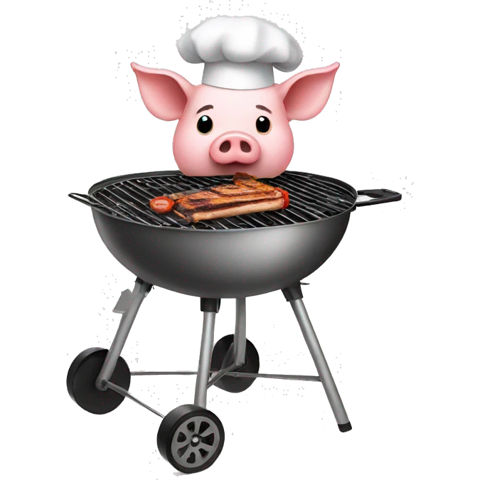 Pig grilling bbq with chef hat emoji