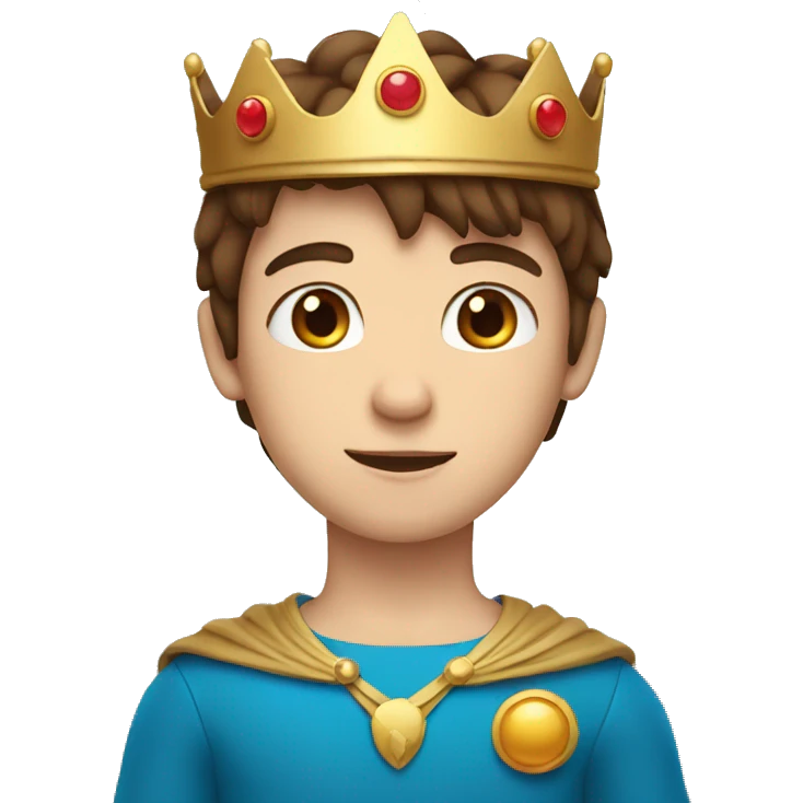 boy with straight Brown hair and blue eyes with crown on his head emoji
