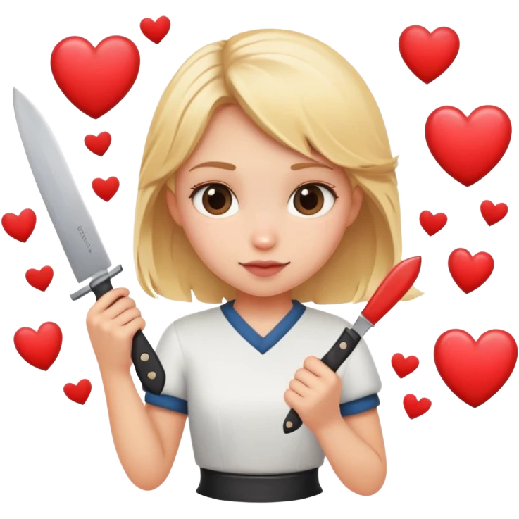 Милая девочка блондинка с сердечками и ножом emoji